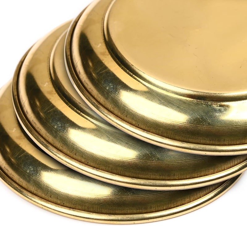 Aditri Creation مجموعة من 3 أطباق زخرفية صغيرة من النحاس، زينة مهرجان رأس السنة الهندية، طبق برساد كاتوري للعبادة، أدوات العبادة (الحجم 4" قطر) - Image 5